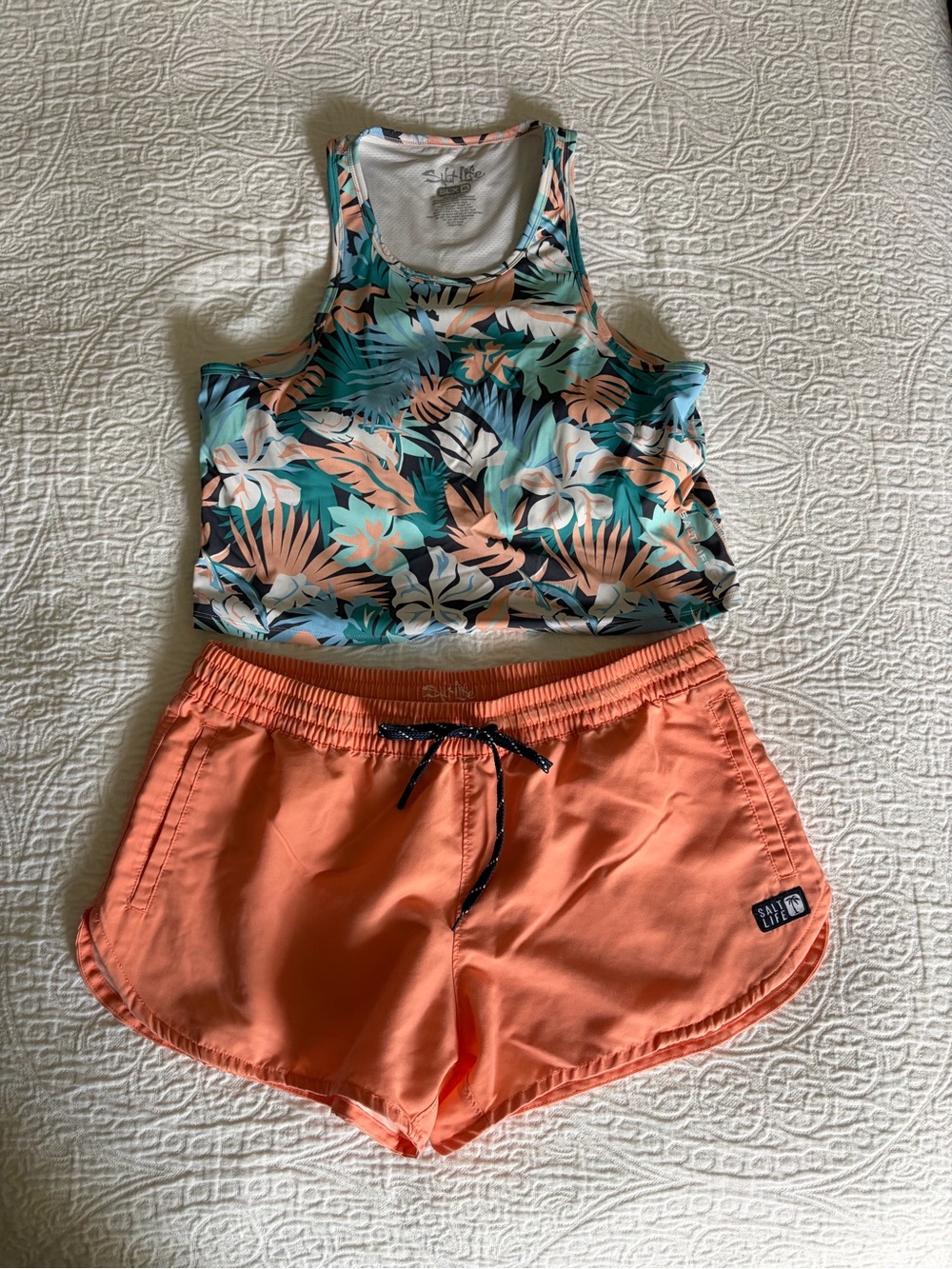 Salt Life Tropical Floral Swim Tankini and Coral Swim Shorts